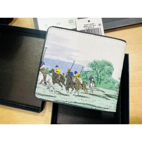 Polo Ralph Lauren Men's Equestrian Polo Player Print Canvas Billfold Wallet - Picture 11 of 15